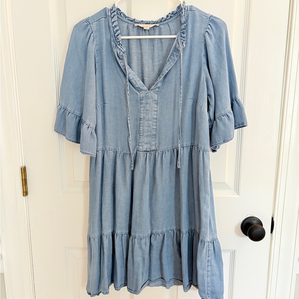 LOFT Soft Blue Ruffle Dress